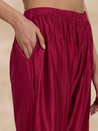 Women Wine Chanderi Chikankari Embroidered Kurta