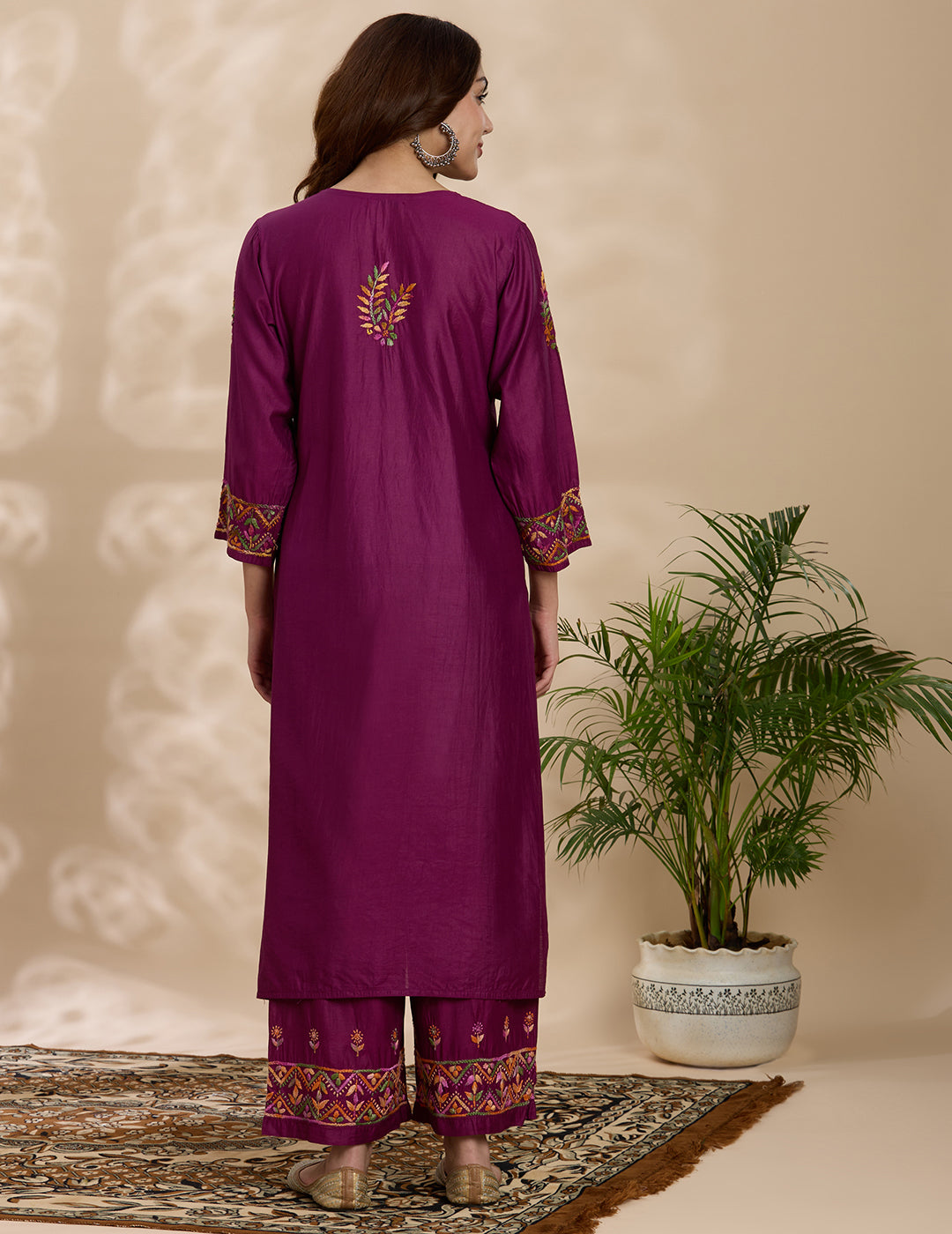 Chikankari Chanderi Women's  Straight Kurta Set - Purple