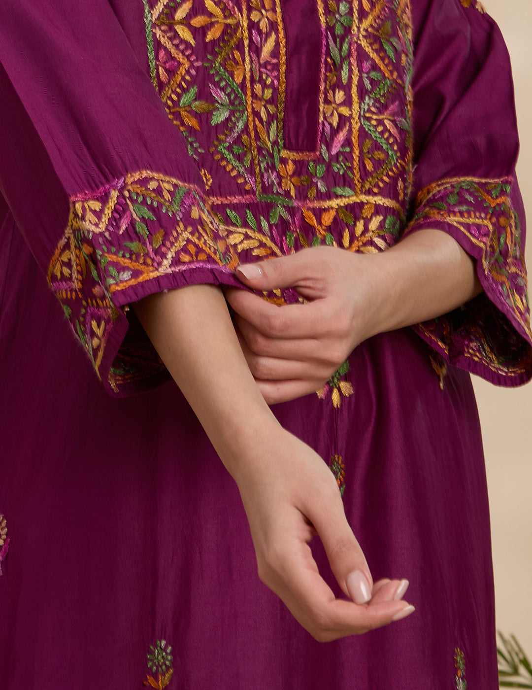 Chikankari Chanderi Women's  Straight Kurta Set - Purple
